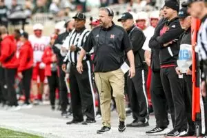 Home 11 Nebraska's head coach Matt Rhule looks on from the sideline during the second quarter in the game against Michigan State on Saturday, Nov. 4, 2023, at Spartan Stadium in East Lansing.