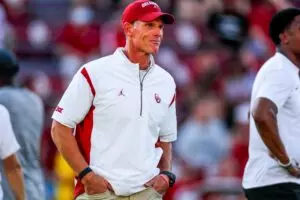 Home 14 OU head coach Brent Venables walks the field before an NCAA football game between University of Oklahoma (OU) and Iowa State at the Gaylord Family Oklahoma Memorial Stadium in Norman, Okla., on Saturday, Sept. 30, 2023.
