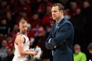 Fred Hoiberg looks on the Nebraska men's basketball team as the Huskers defeated the Ohio State Buckeyes 83-69.