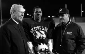 President Gerald Ford visits the University of Michigan football team