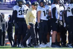 Home 5 Purdue Boilermakers head coach Ryan Walters watches his team play against the Northwestern Wildcats at Ryan Field.