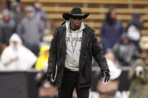 Home 14 Colorado Buffaloes head coach Deion Sanders during a spring game event at Folsom Field.