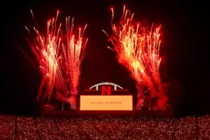 Home 14 Fireworks before the fourth quarter between the Nebraska Cornhuskers and the Northern Iowa Panthers at Memorial Stadium.