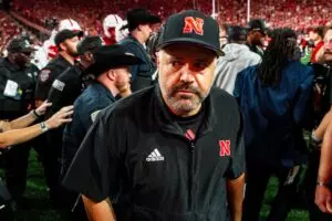 Home 12 Nebraska Cornhuskers head coach Matt Rhule walks off the field after defeating the Colorado Buffaloes at Memorial Stadium.