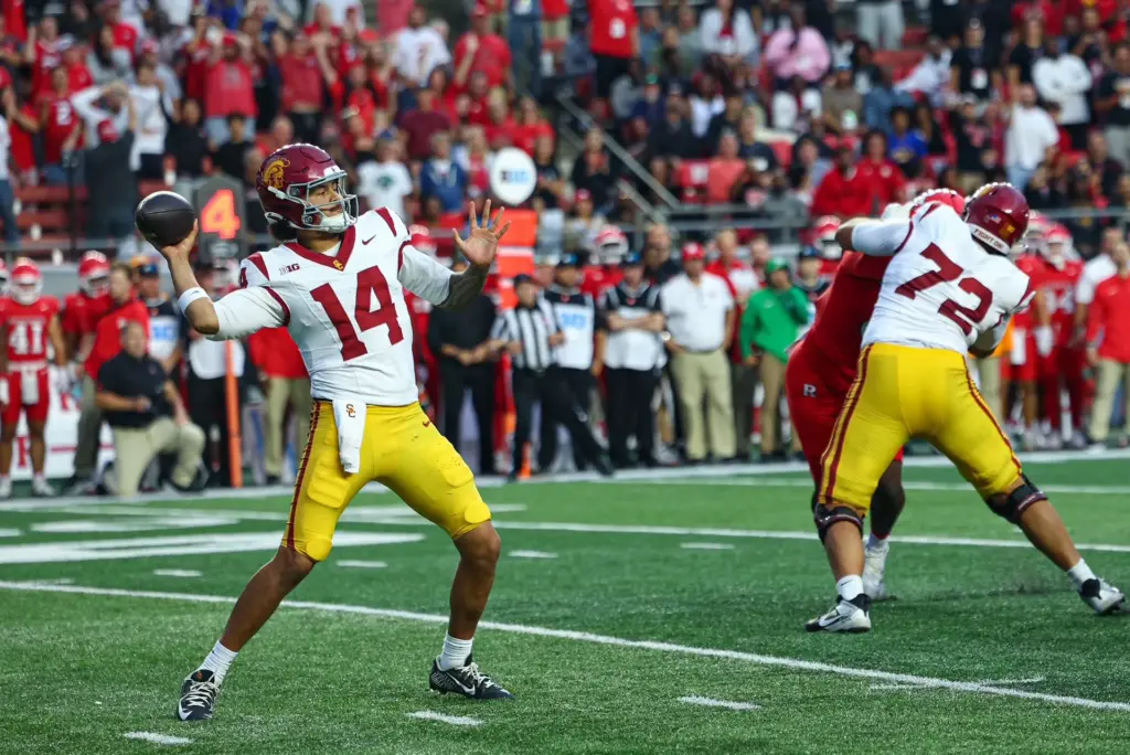 Ranking the Four Ranked Underdogs in Week 4 3 Jayden Maiava drops back to pass during the second half against Rutgers. USC is one of the notable ranked underdogs this weekend. Can they find a way to defeat Oregon?