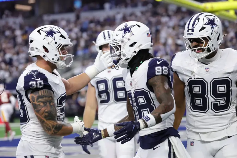 Home 1 CeeDee Lamb celebrates with teammates after catching a touchdown pass. Many fans and analysts believe that the Cowboys are one of the top underdogs to watch this weekend.