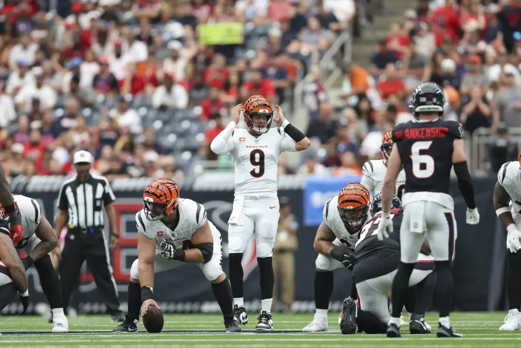 Buy or Sell: Buying or Selling Each NFL Team That's Started 0-2 or 2-0 3 Joe Burrow at the line of scrimmage during the game against the Houston Texans. Should we be buying or selling the Cincinnati Bengals after their 2-0 start?
