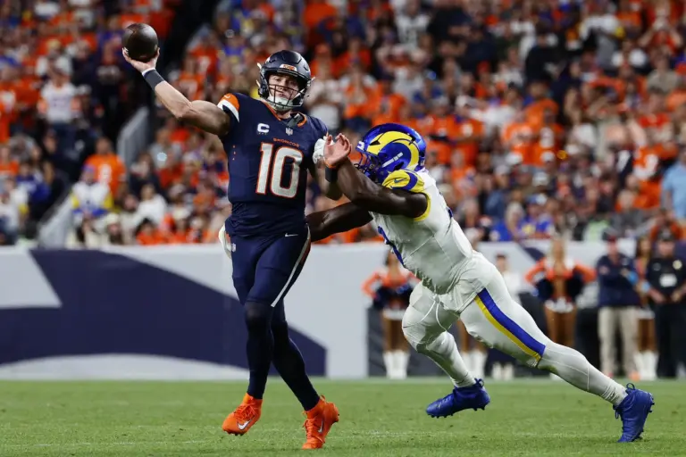 Home 1 Bo Nix passes under pressure against the Los Angeles Rams. Find out where Nix and the Denver Broncos land on my Week 4 NFL power rankings.
