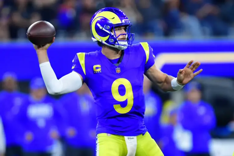 Home 1 Matthew Stafford throws a pass during the fourth quarter against the Buffalo Bills. After a disappointing 2-3 start, will the Los Angeles Rams still make the NFL Playoffs?