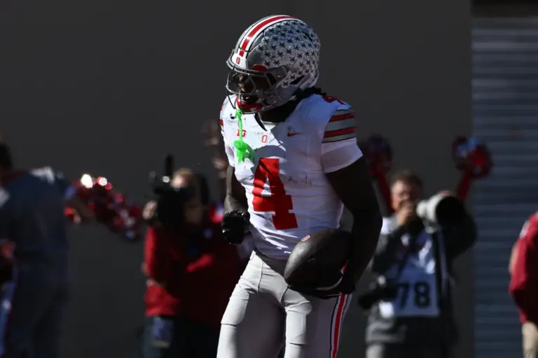 Home 5 The leader in the Heisman Trophy race, Jeremiah Smith, celebrates after a touchdown reception.